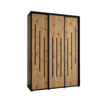SCHWEBETÜRENSCHRANK 235,2/180/60 3-türig - Schwarz/Eiche Artisan, Holz/Metall (180/235/60cm) - Abiks Möbel
