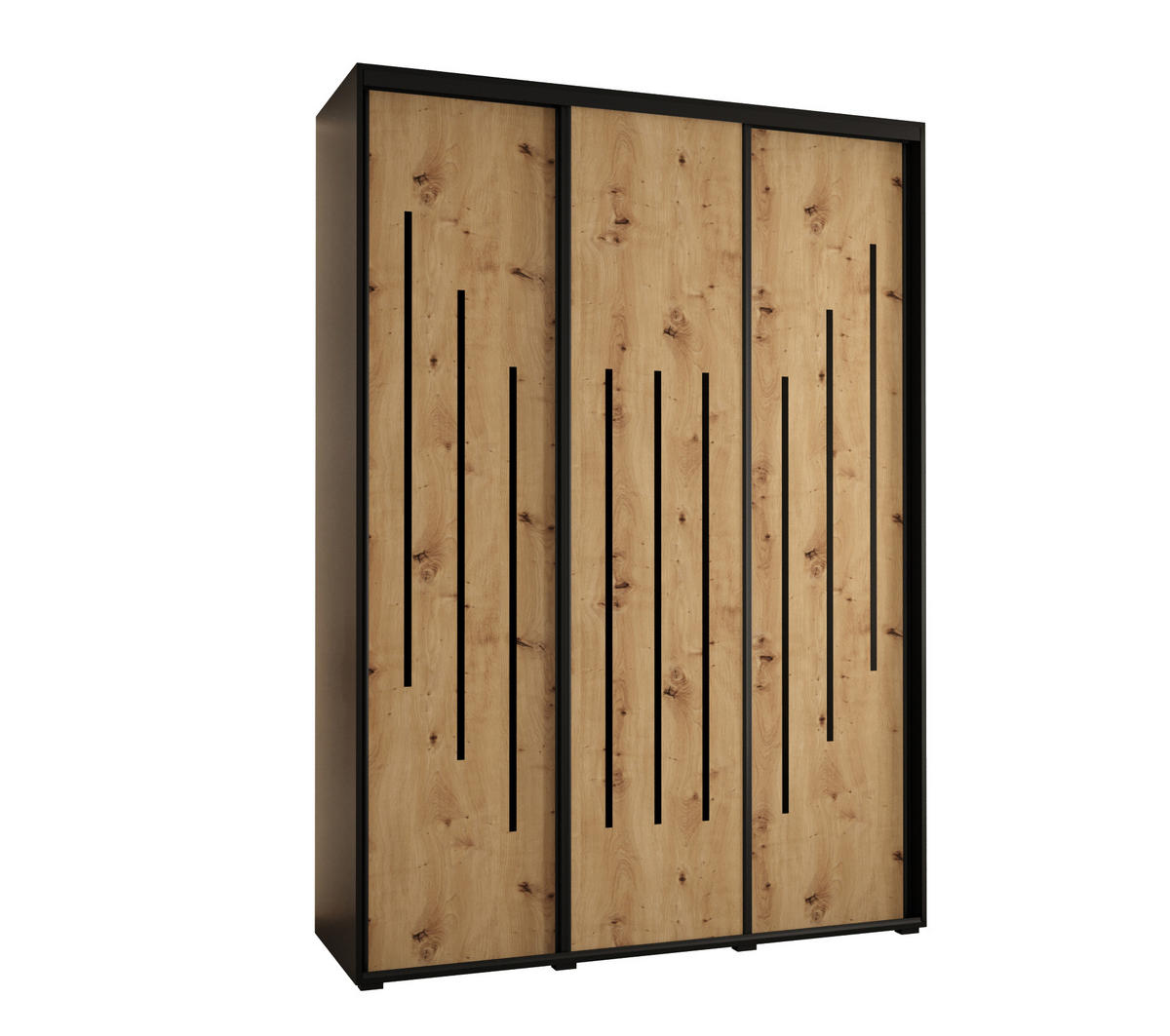 SCHWEBETÜRENSCHRANK 235,2/180/60 3-türig - Schwarz/Eiche Artisan, Holz/Metall (180/235/60cm) - Abiks Möbel