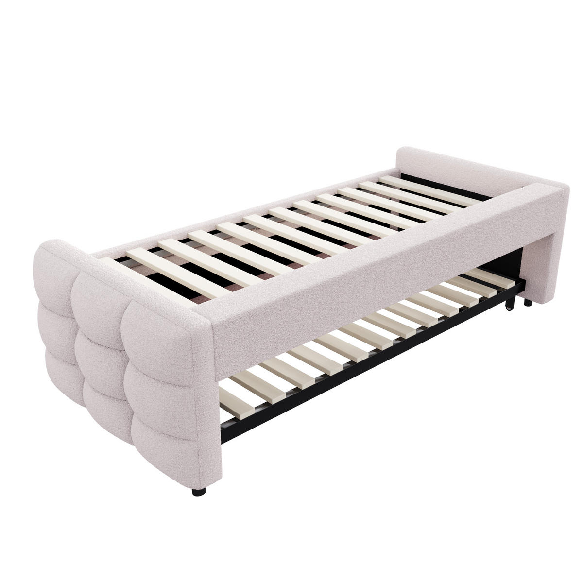 AUSZIEHBETT 90/180/190 cm DE-01659, in Beige, mit Teddy-Samt - Beige, Metall (90/190cm) - ComfortXL