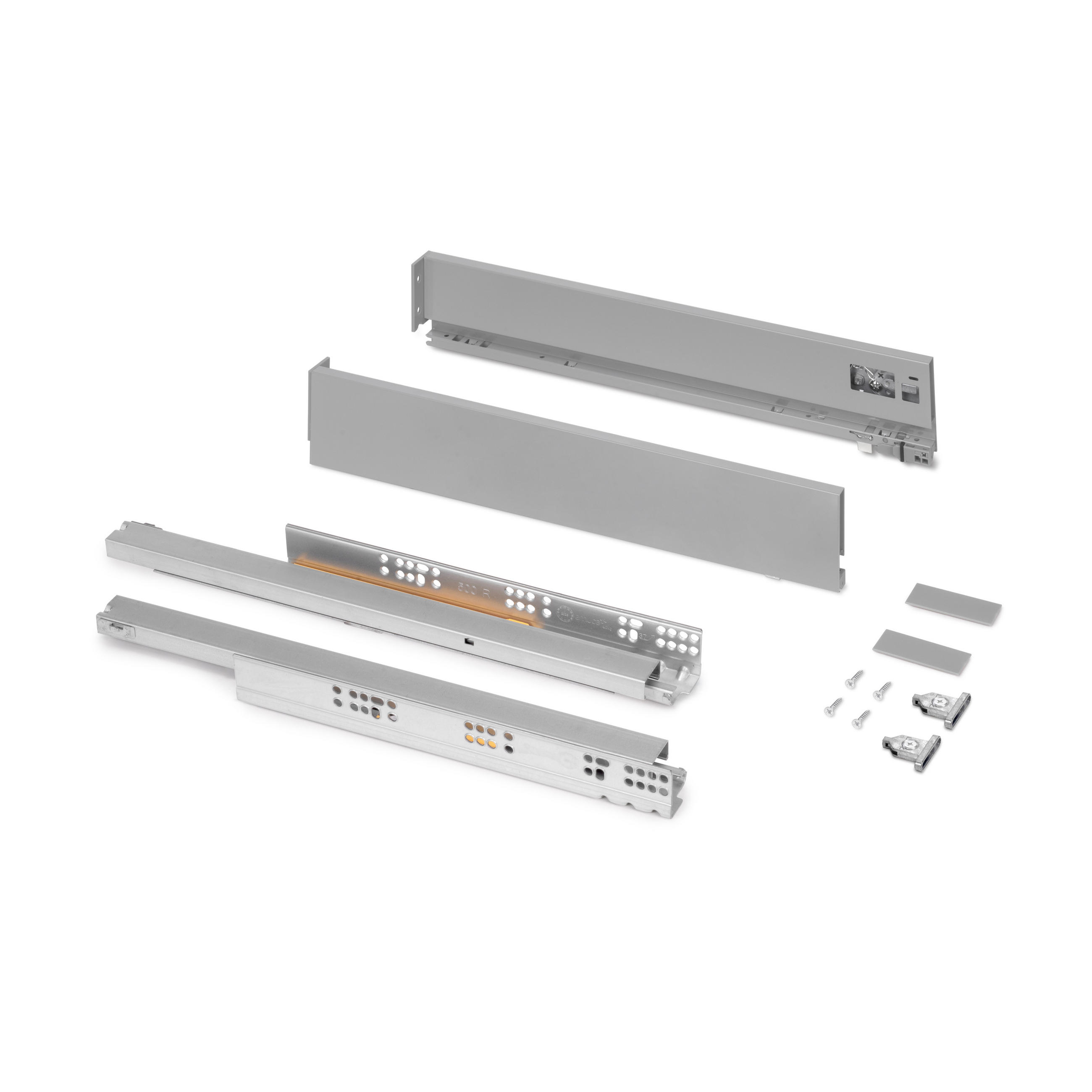 AUSSENSCHUBLADE Vertex 40Kg Höhe 93mm, Tiefe 500mm, Stahl, Lackiert Grau - Silberfarben, Metall (16/53/53cm) - EMUCA