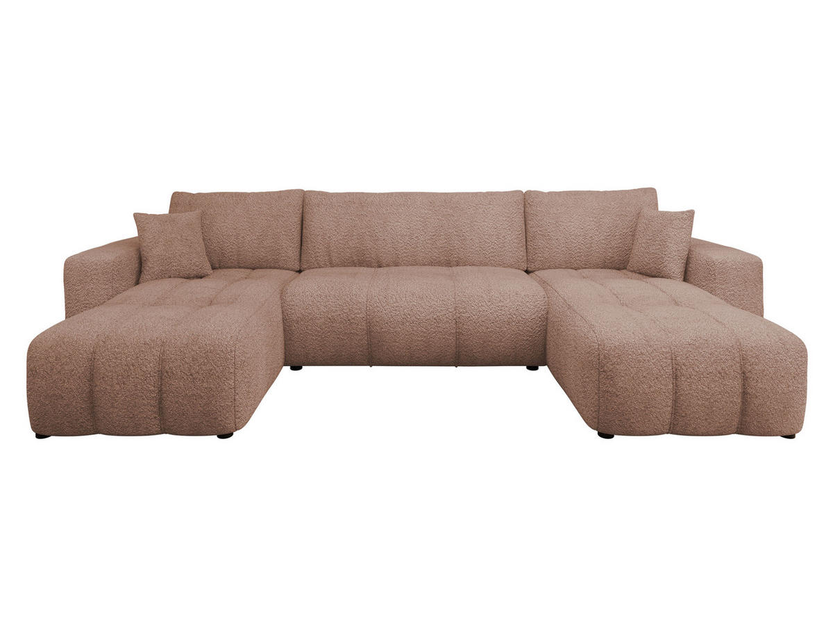 WOHNLADNSCHAFT Furyn U Boucle - Hellbraun/Schwarz, Holzwerkstoff/Kunststoff (312/82/145cm) - MIRJAN24