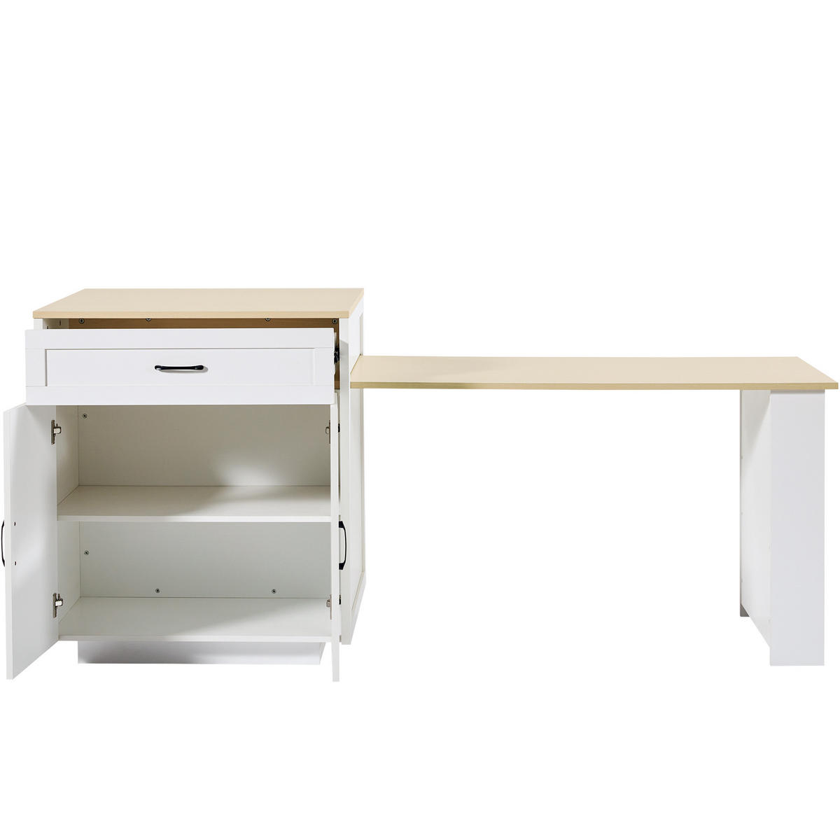 KÜCHENINSEL 133/70/93.5 cm Weiß mit 2 Schubladen, 2 Ablageböden und seitlichem Ablagegestell - Weiß, Holz/Holzwerkstoff (133/93.5/70cm) - Oxeza