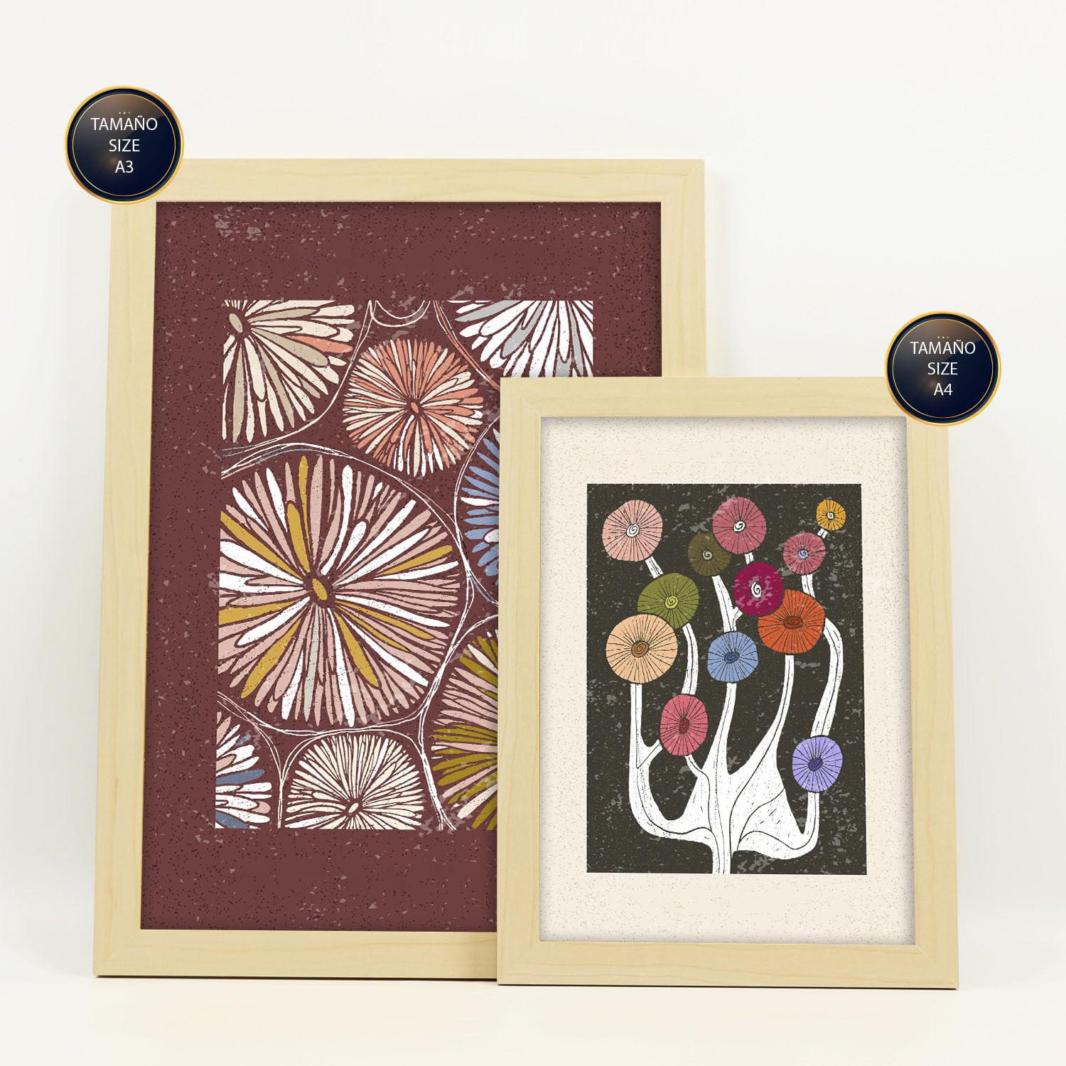 POSTER Set Mit 6 Drucken Von Blumen Im Ethnischen Drucke Sammlung Ästhetische Dekorative Für Zuhause Wandkunstdruck A3 & A4 Rahmen Aus Hellem Holz - Beige, Papier (29/3cm) - Nacnic