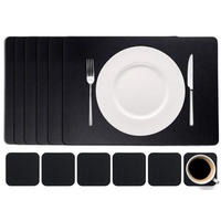 COOKINGLIFE 6 Platzsets + 6 Untersetzer - Veganes Leder - Schwarz - 12 Stück - Schwarz, Kunststoff (2/1cm) - Cookinglife