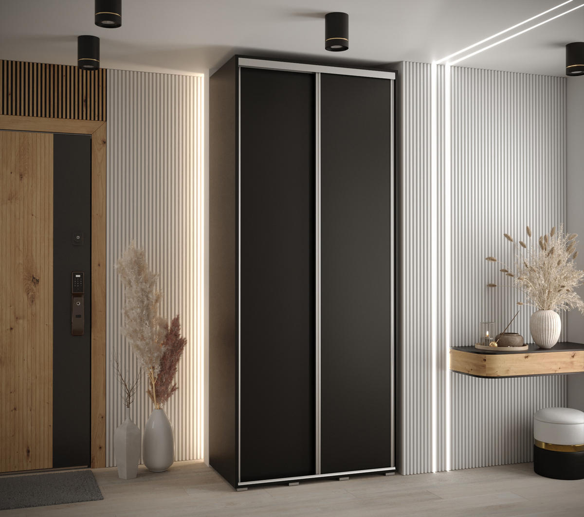 SCHWEBETÜRENSCHRANK 235,2/120/45 2-türig - Silberfarben/Schwarz, Holz/Metall (120/235/45cm) - Abiks Möbel