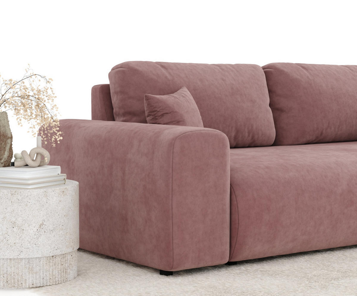 3-SITZER-SOFA Zanzibar Rosa Samtstoff - Schwarz/Rosa, Holz/Holzwerkstoff (213/79/108cm) - Maison de Reve