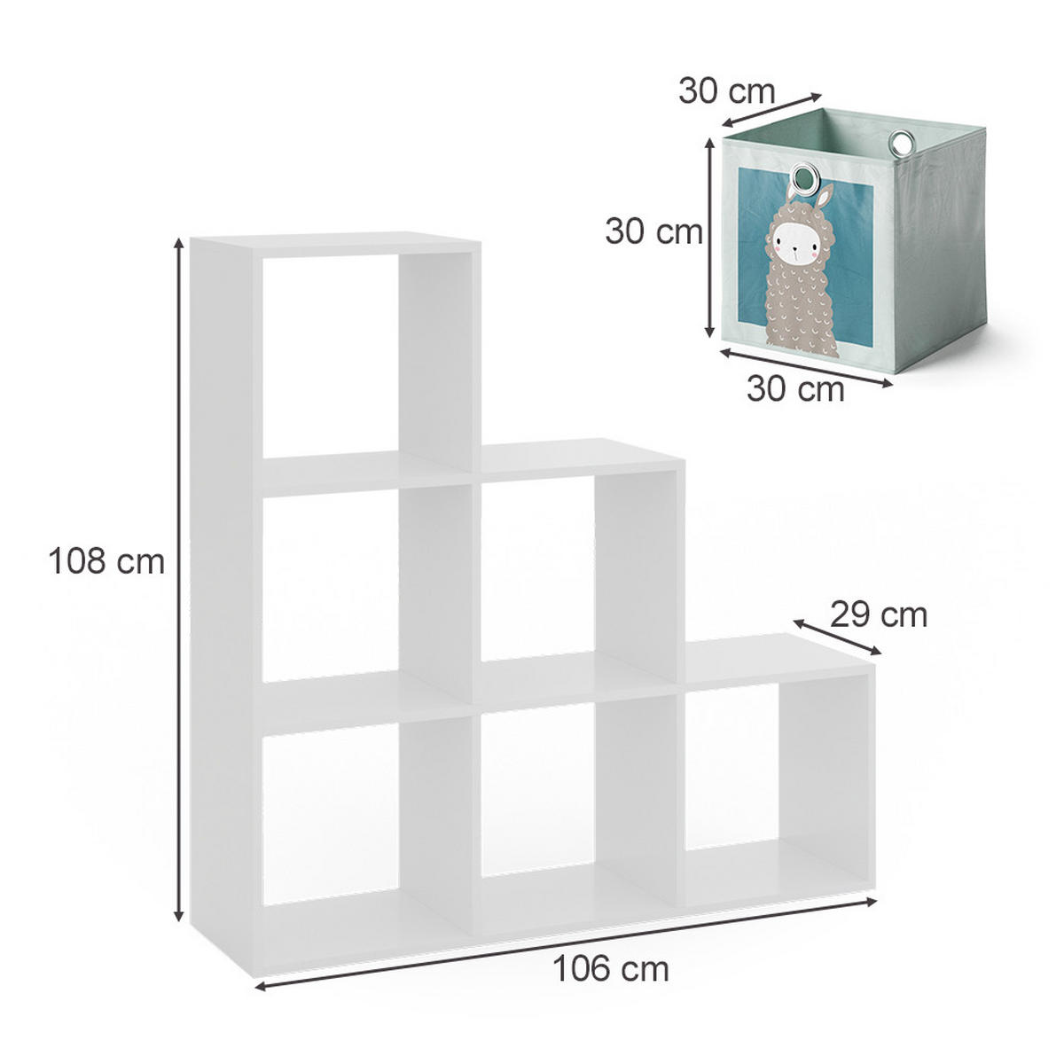TREPPENREGAL Weiß 107.2 x 107.8 cm mit Faltboxen opt.2 - Weiß, Holzwerkstoff (107.2/107.8/29cm) - Vicco