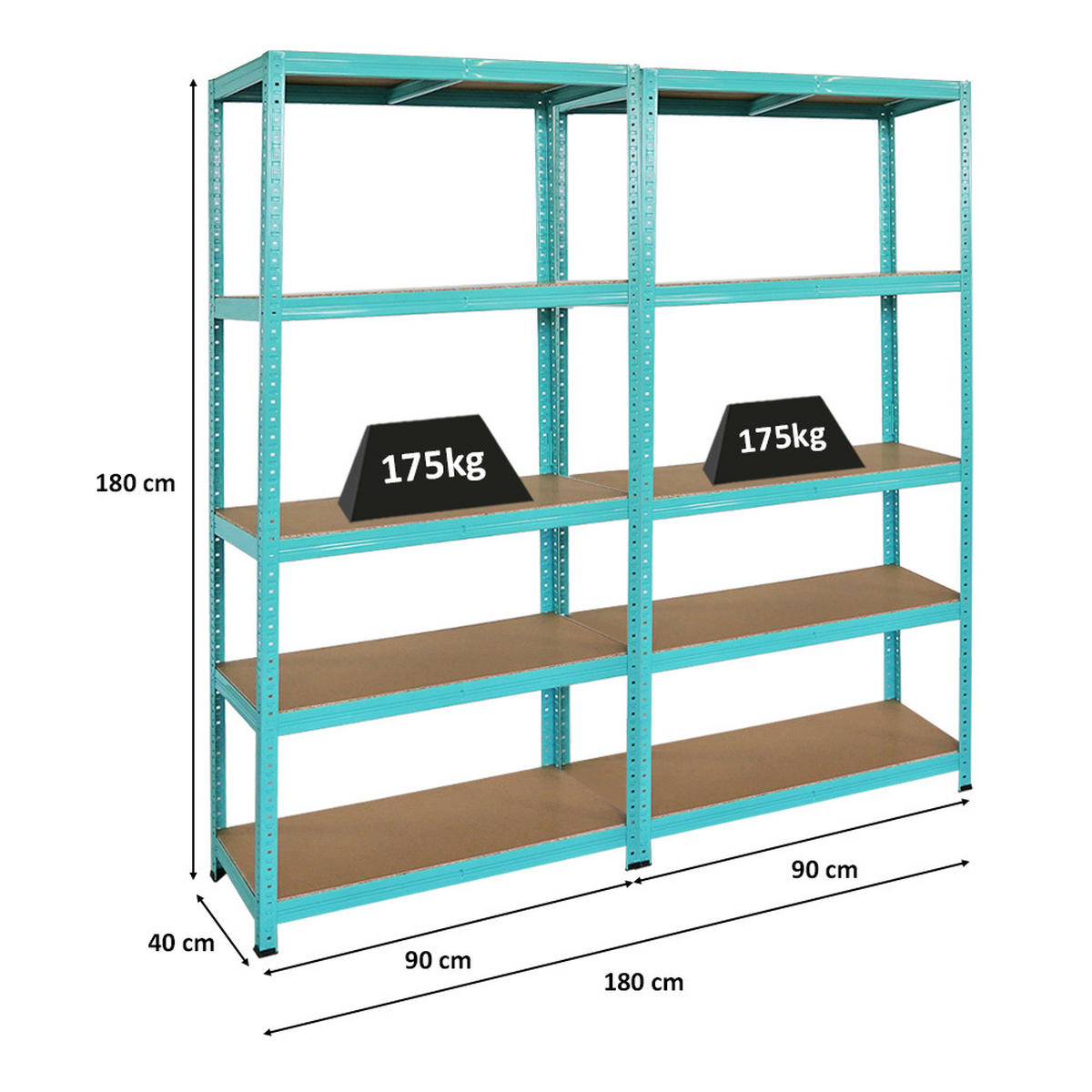 SCHWERLASTREGAL 2er GREEN HULK Set, HxBxT 180x90x40cm, Fachlast 175kg, 5 Ebenen, Grün - Grün, Metall (180/180/40cm) - PROREGAL