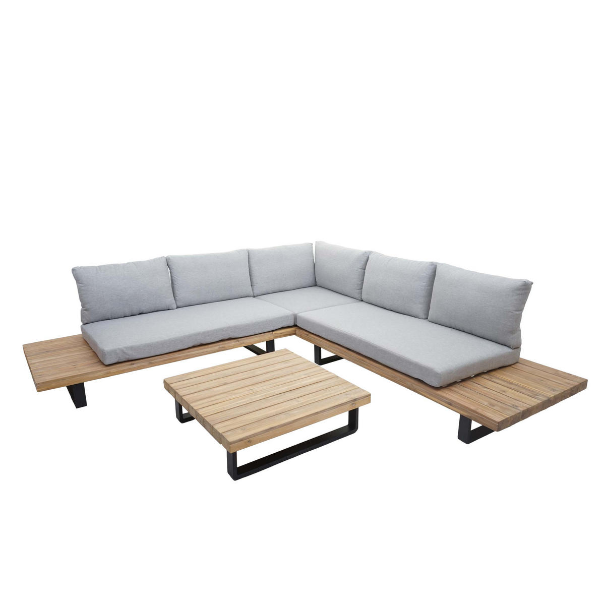 GARTEN-GARNITUR Schwarz, Braun, Hellgrau - Hellgrau/Schwarz, Holz - MCW