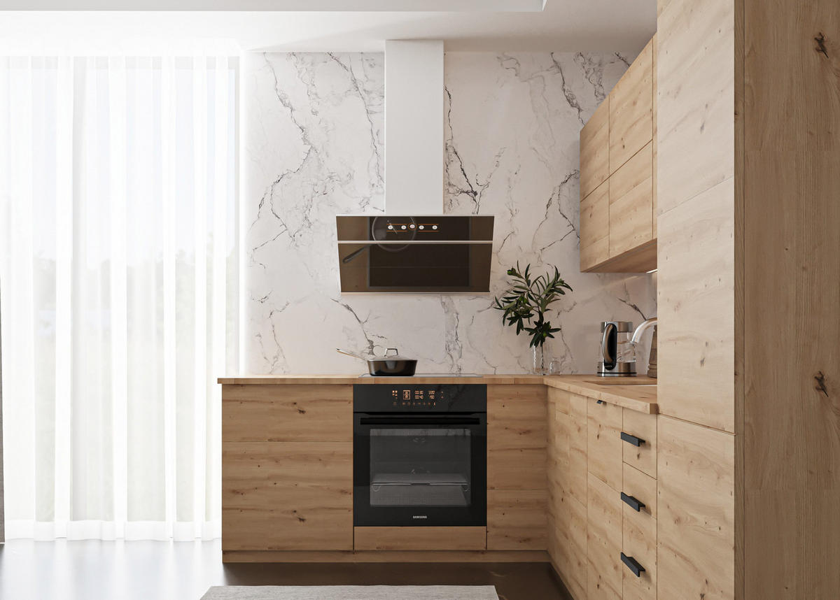 ECKKÜCHE 330 x 210 cm – Nexa K53-G330 – in Woodline / Matt - Schwarz/Eiche Artisan, Holz/Metall (330/212/58cm) - ROYAL24_MARKT