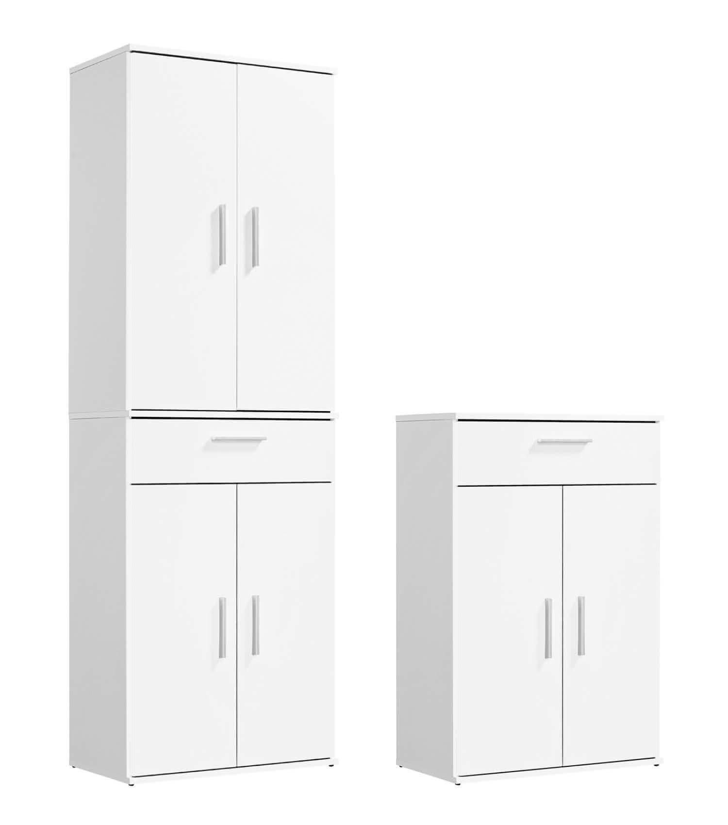 MEHRZWECKSCHRANK SET Der Allzweckwaffe - Silberfarben/Weiß, Holzwerkstoff (60/180/34cm) - Mokebo