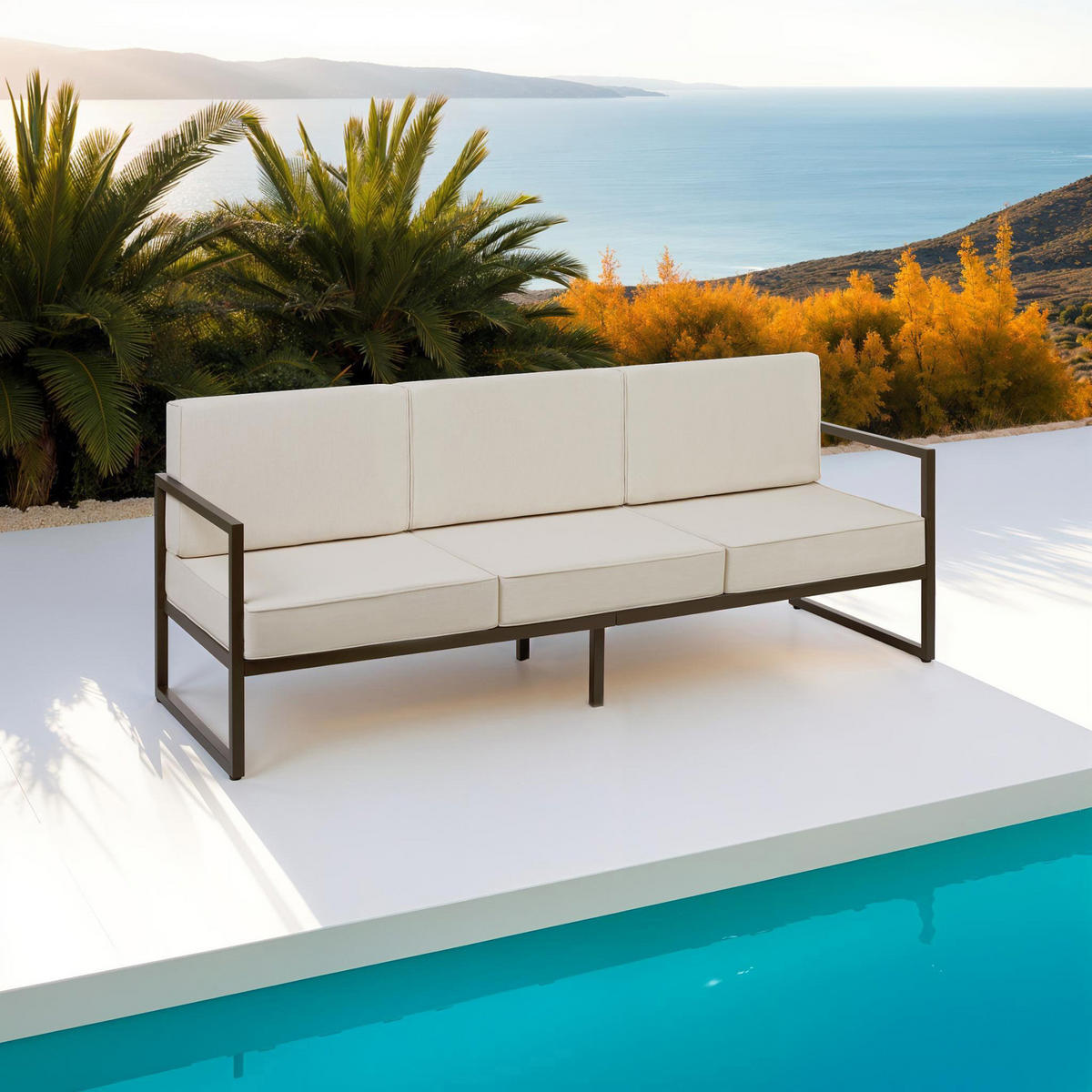 GARTEN-LOUNGESOFA Comosa,210 x 78 x 85 cm,braun/beige - Beige/Braun, Kunststoff (210/85/78cm) - tectake