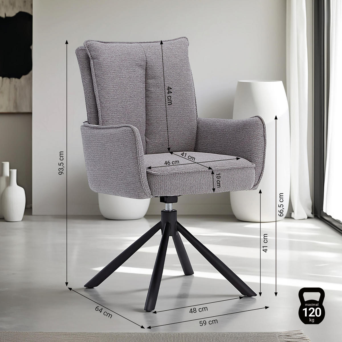 ARMLEHNENSTUHL Stoff in Grau drehbar - Grau, Textil (59/94/64cm) - Homestyle4u