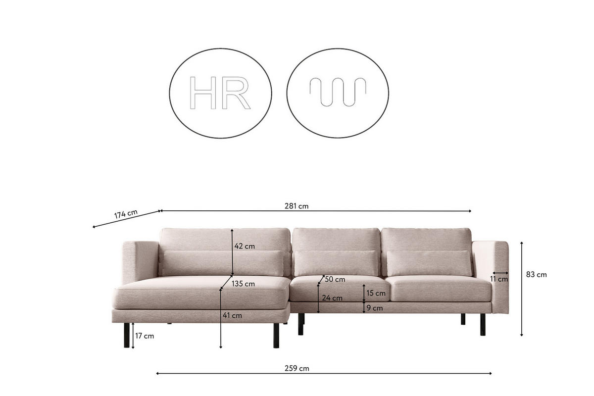 ECKSOFA L-form Dani Stoff Verita Beige Links - Sandfarben, Holz (174/281cm) - Kaiser Möbel