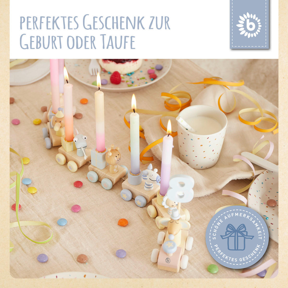 GEBURTSTAGSZUG Holz Candy Look mit 6 Ker - Multicolor, Holz (5/48cm) - Bieco Spielwaren