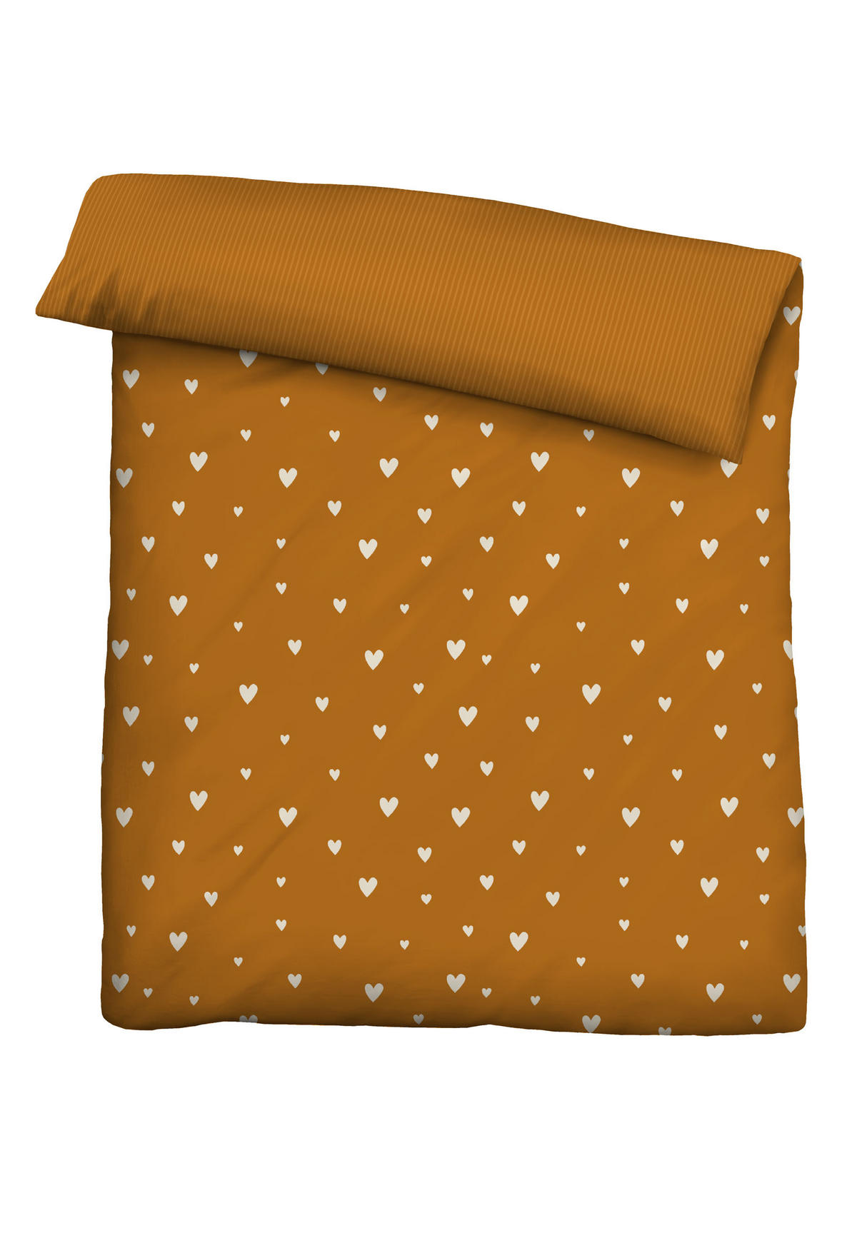 BETTWÄSCHE-GARNITUR Renforcé Herzen ocker, 135x200 cm + 80x80 cm - Currygelb, Textil (135/200cm) - Castell