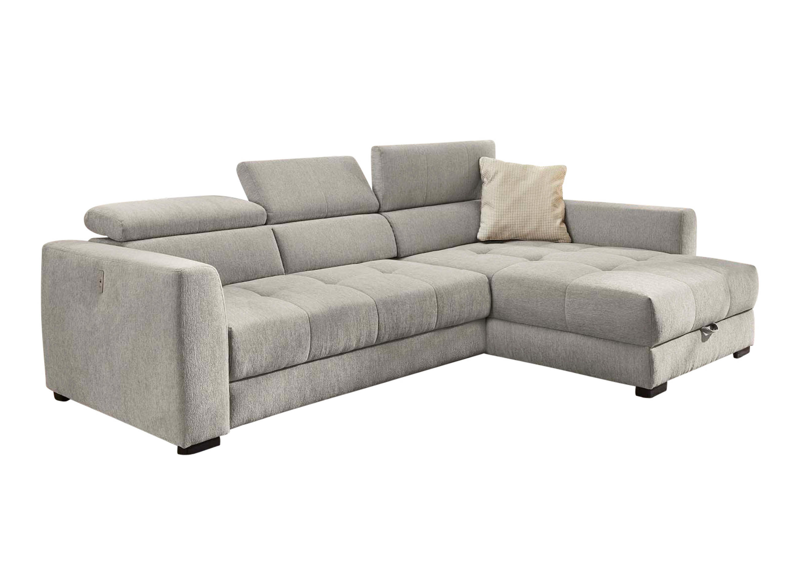 ECKSOFA mit elektrischer Sitztiefenverstellung, Kopflehnen verstellbar, USB-Ladefunktion, Bettkasten B300/T196/H103 cm, Chenille Grau / 15408 - Schwarz/Grau, Kunststoff/Textil (300/196cm) - luma-home