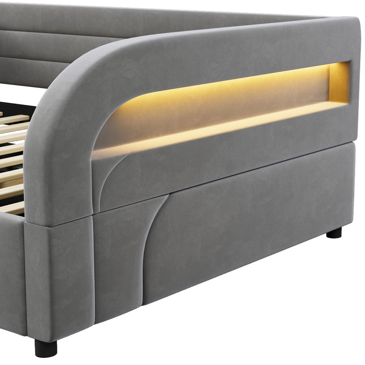 POLSTERBETT 140/200 cm Grau mit Hydraulik, LED und Stauraum - Grau, Textil (140/200cm) - MIVRAY