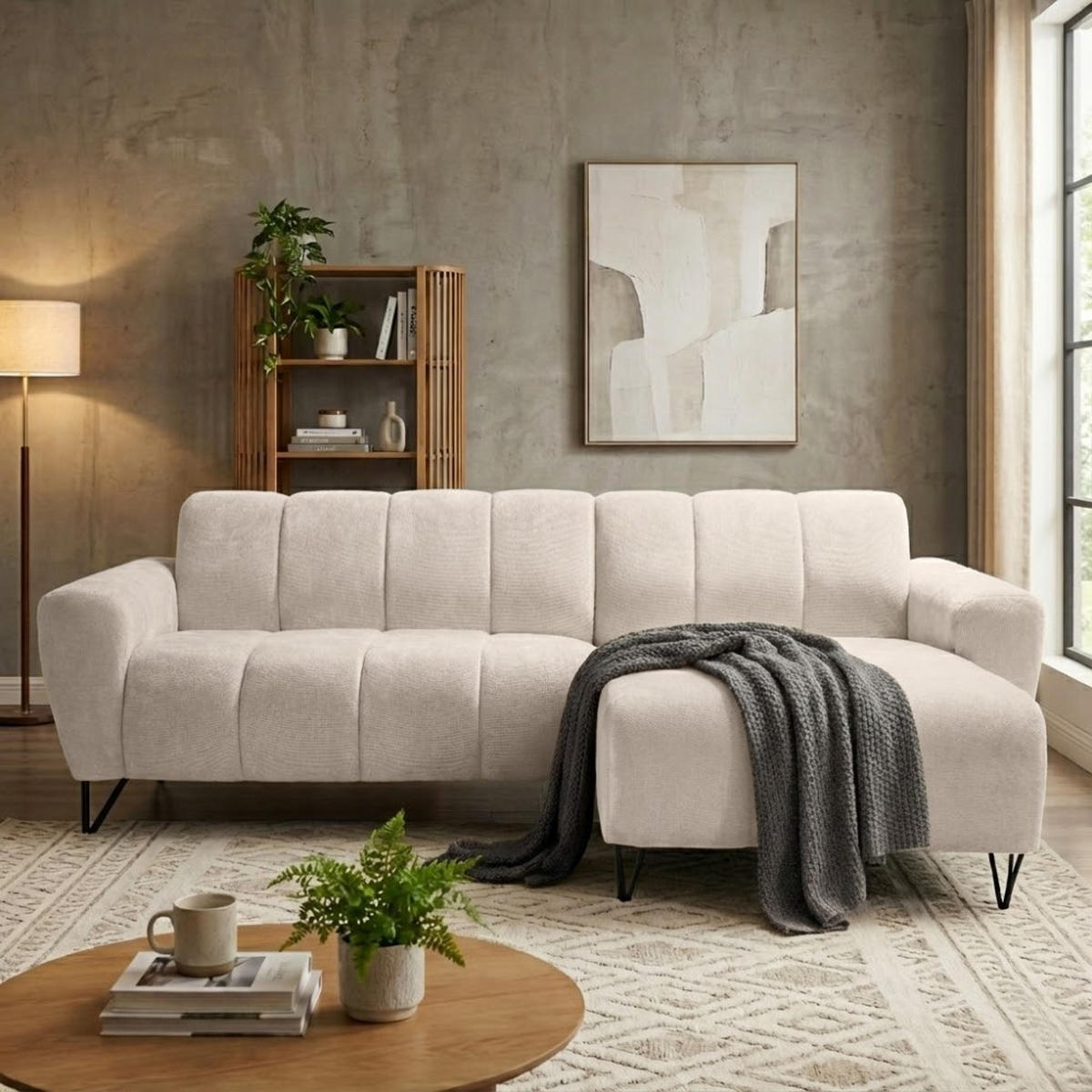 ECKSOFA Volare Mini ohne Schlaffunktion beige rechts, Vega-Stoff - Beige/Schwarz, Textil/Metall (256/165cm) - Beautysofa