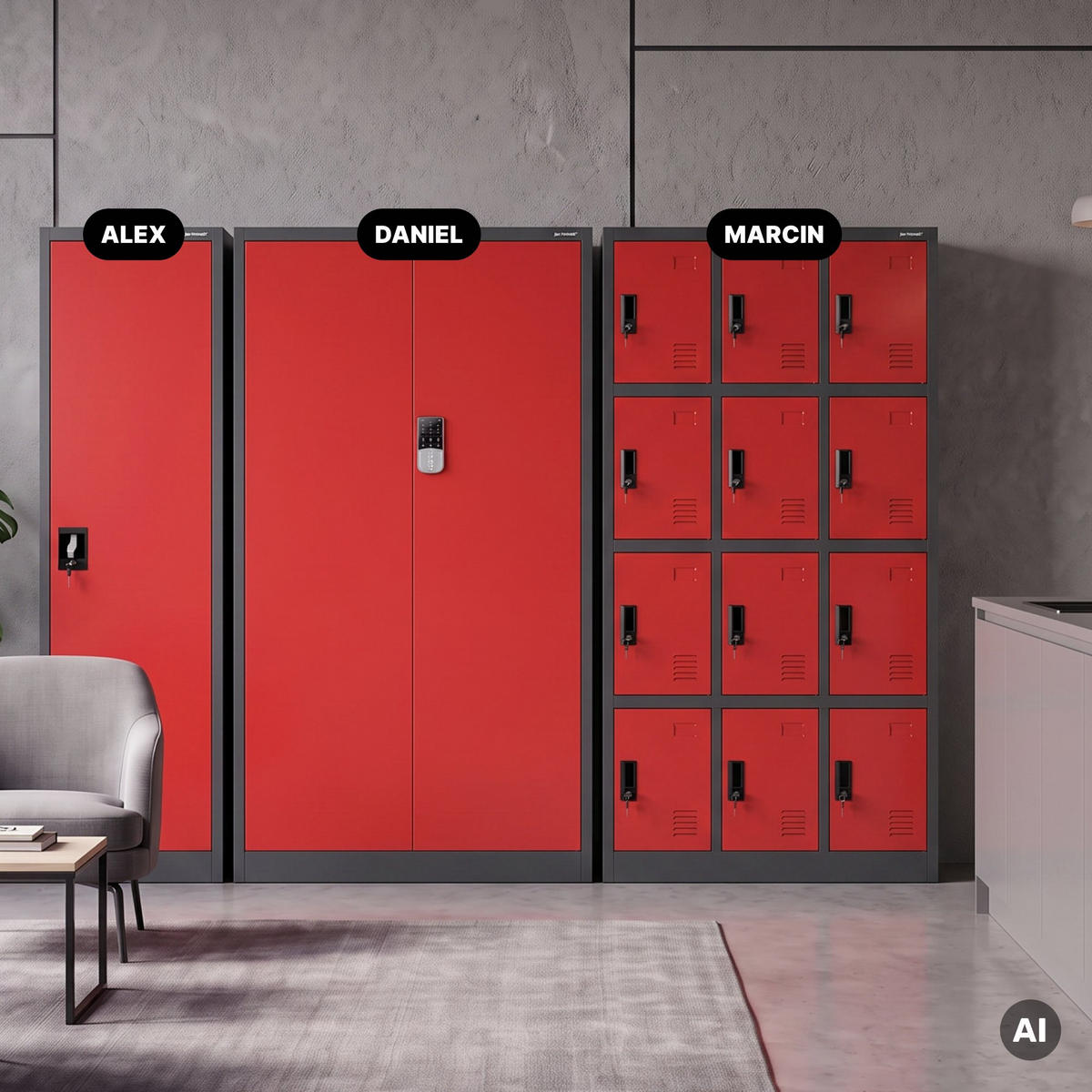 BÜROSCHRANK mit Zahlenschloss DANIEL 185x90x40 cm - Anthrazit/Rot, Metall (90/185/40cm) - Jan Nowak