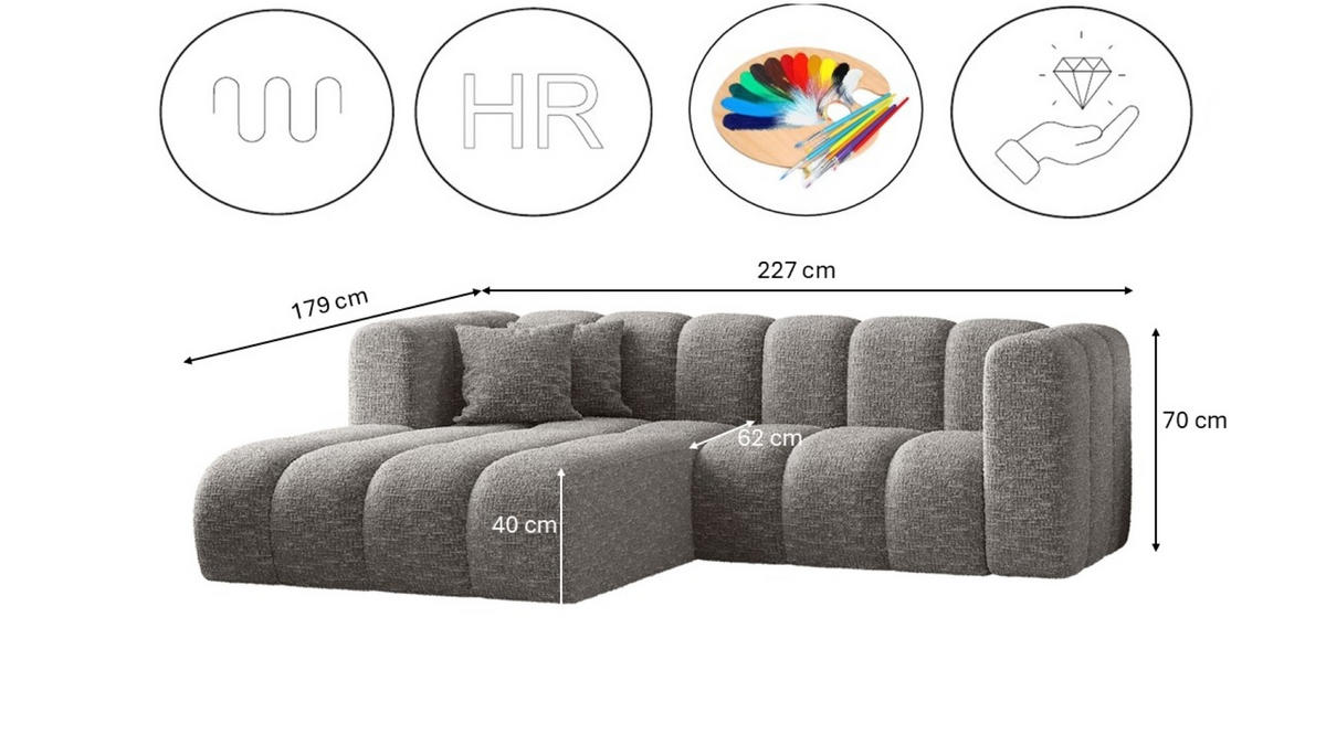 ECKSOFA L-form Sofa Grand modular stoff Haga Grau Links - Grau, Holz (179/227cm) - Kaiser Möbel
