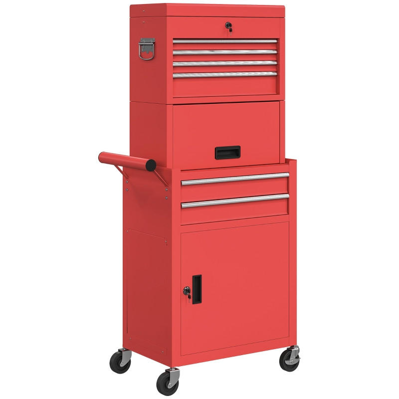 KOMBINATIONSSCHRANK – 6 Schubladen, 2 Staufächer, Stahl, abschließbar, rot - Rot, Metall (33.5/131/60.5cm) - DCA