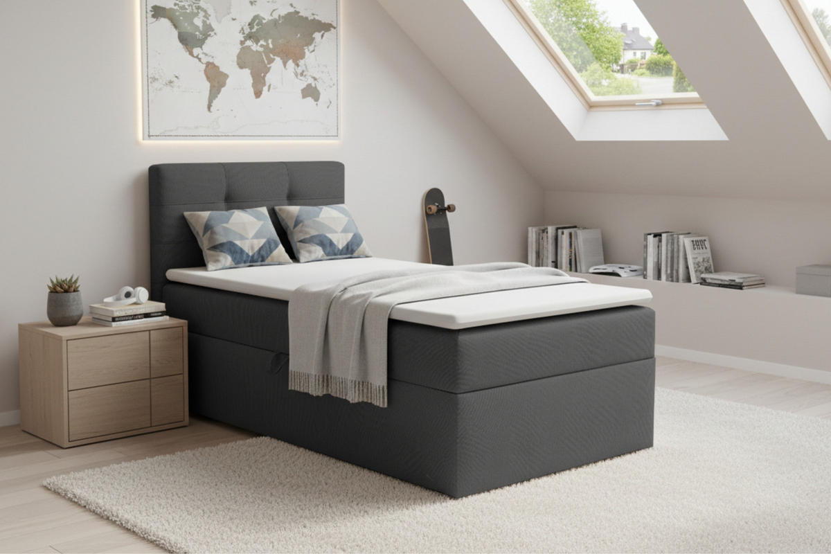 BOXBETT FLO 90/200 in Velours Anthrazit links H4 - Anthrazit, Holz/Holzwerkstoff (90/200cm) - Deine Möbel 24