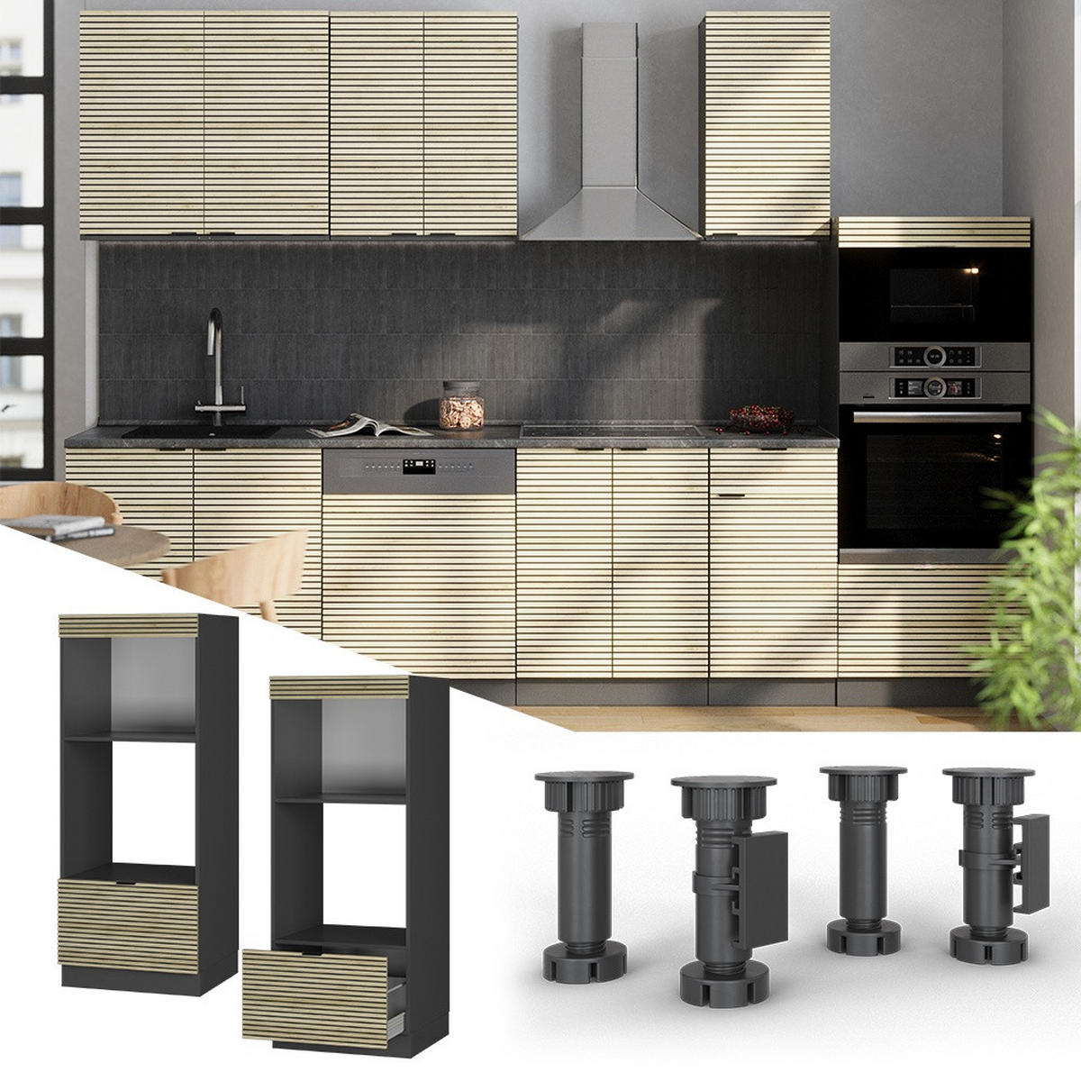 MIKROWELLENSCHRANK Fame-Line Eiche Paneel 60 cm offen - Eichefarben/Anthrazit, Holzwerkstoff (60/153.6/58.1cm) - Vicco