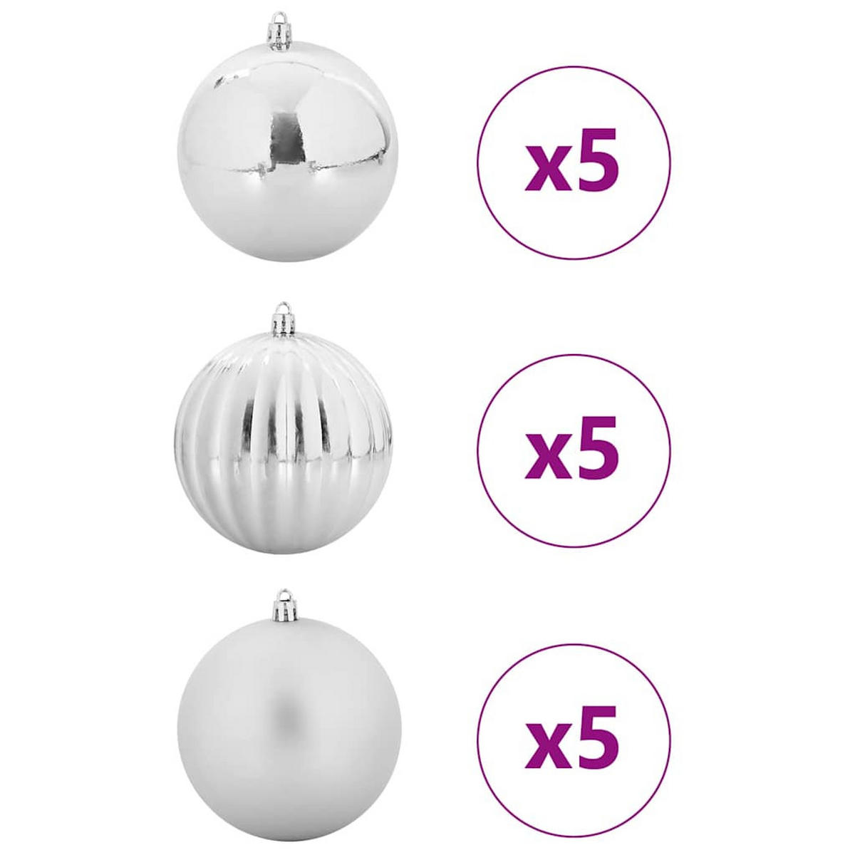 WEIHNACHTSKUGELSET XL 15 -teilig 10/10/10 cm Silber Kunststoff - Silberfarben, Kunststoff (10/10/10cm) - vidaXL