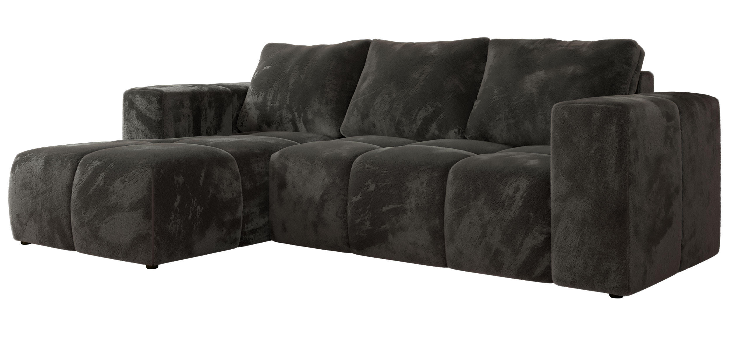 ECKSOFA MONIVA Dunkelgrau Plüsch - Links - Dunkelgrau/Schwarz, Kunststoff/Textil (164/266cm) - MKS