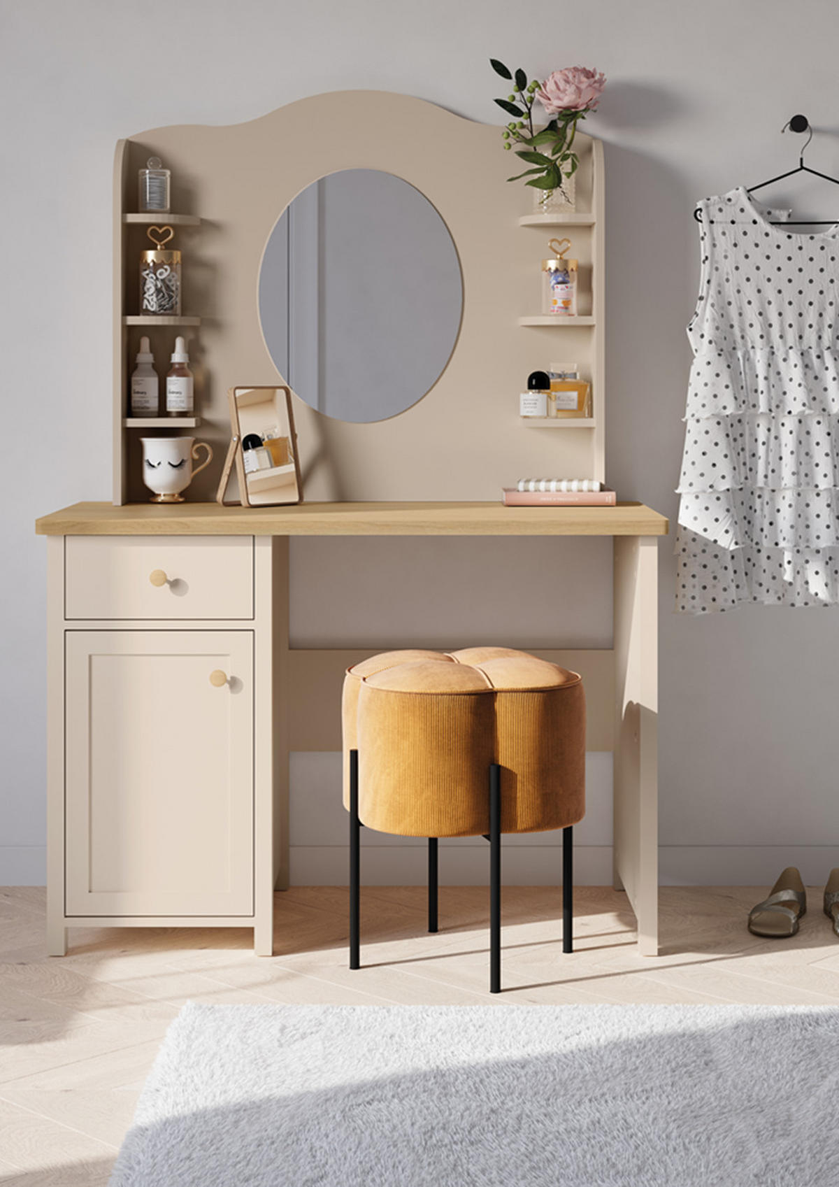 SCHREIBTISCH STORY 3 - Eichefarben/Beige, Holzwerkstoff (110/76/52cm) - Meblini