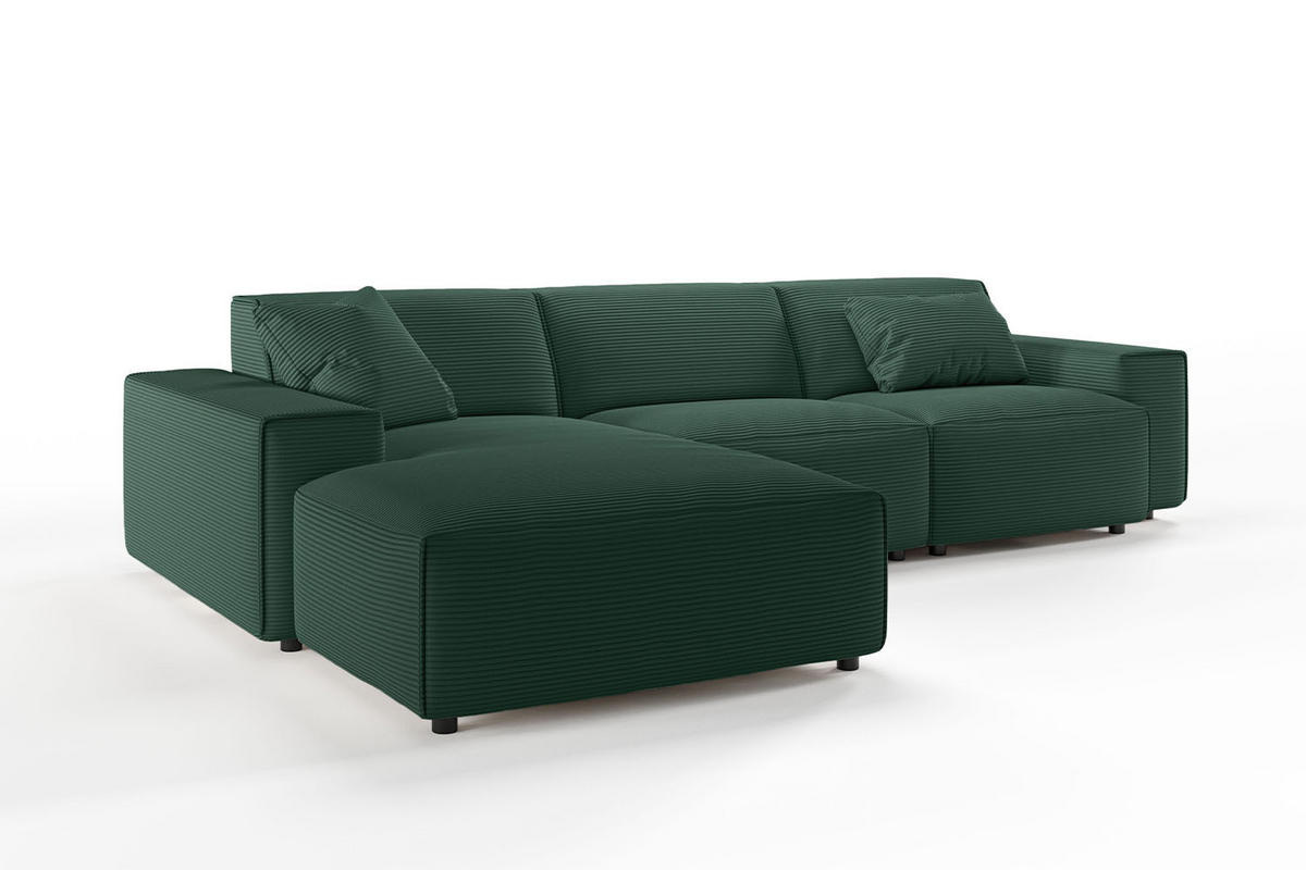 ECKSOFA RANI Smaragdgrün Cord - Smaragdgrün/Schwarz, Kunststoff/Textil (299/189cm) - KAWOLA