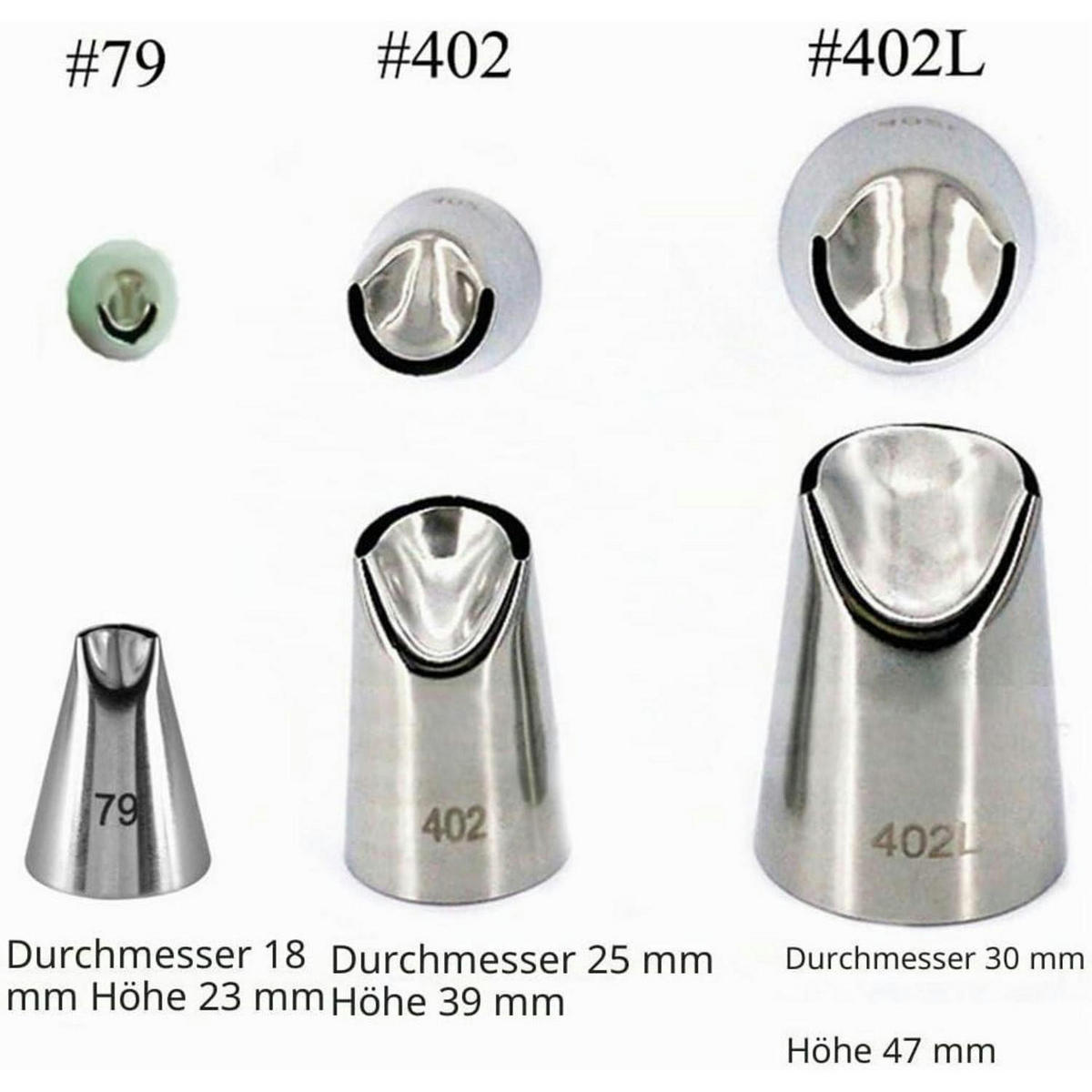 SPRITZTÜLLEN Set 3-teilig Edelstahl - Silberfarben, Metall (3/3/4.7cm)