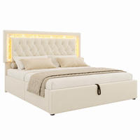 BETT mit LED, Stauraum & USB 160x200 cm Samt Beige inkl. Matratze - Beige, Metall (160/200cm) - Meubliv