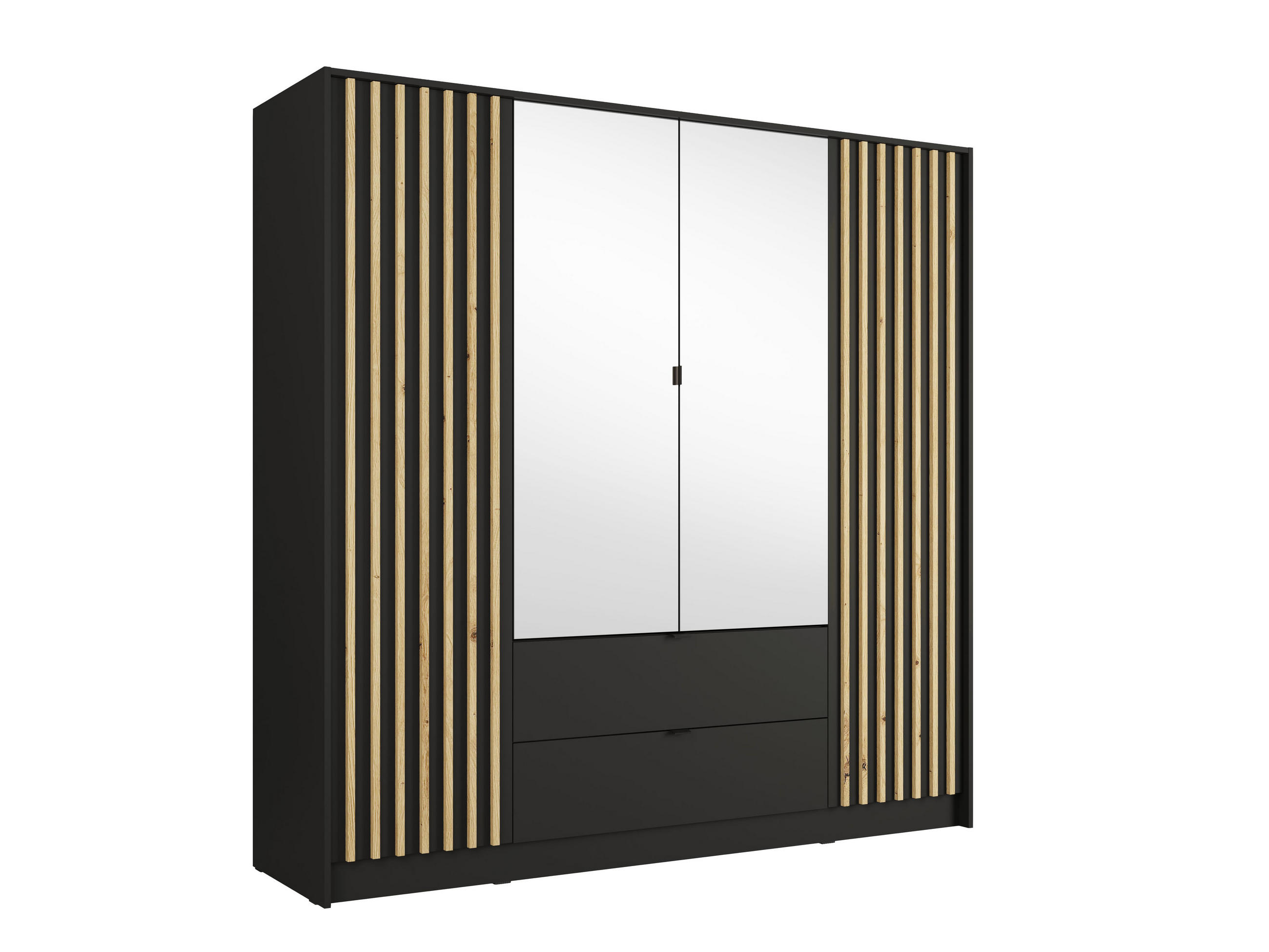 KLEIDERSCHRANK KAVORA 20 - 200×200,5×54,5 cm mit 4 Türen & 2 Schubladen Schwarz Onyx - Schwarz, Holzwerkstoff (200/200.5/54.5cm) - Milaros Markt