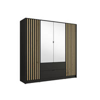 KLEIDERSCHRANK KAVORA 20 - 200×200,5×54,5 cm mit 4 Türen & 2 Schubladen Schwarz Onyx - Schwarz, Holzwerkstoff (200/200.5/54.5cm) - Milaros Markt