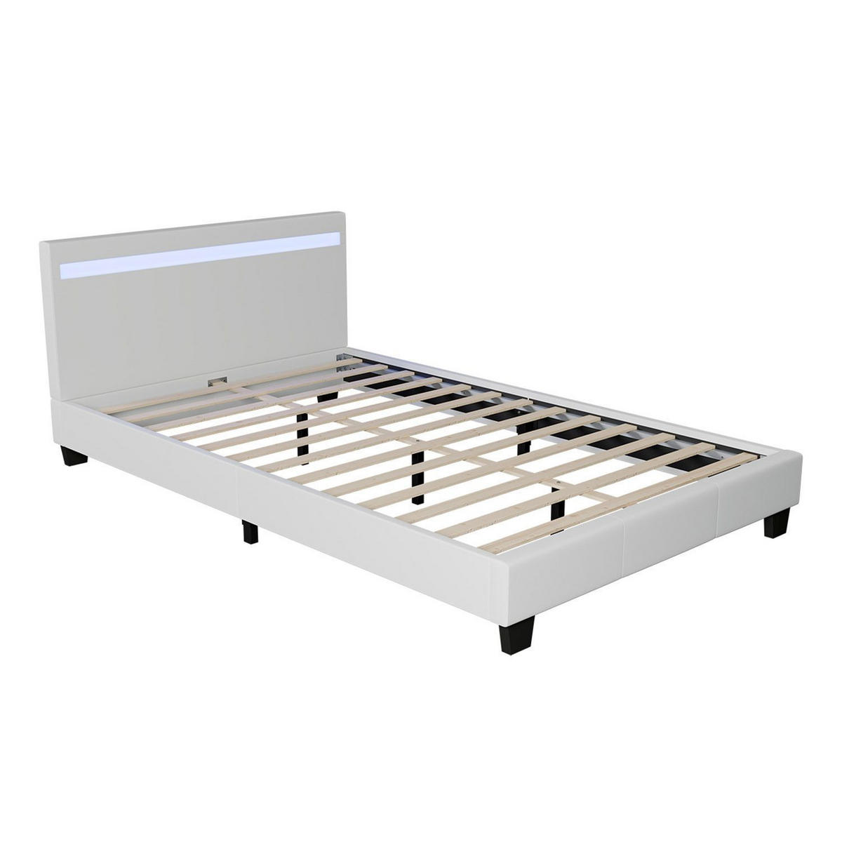 POLSTERBETT Paris mit Matratze und LED weiß 120x200cm - Weiß, Textil (120/200cm) - Juskys