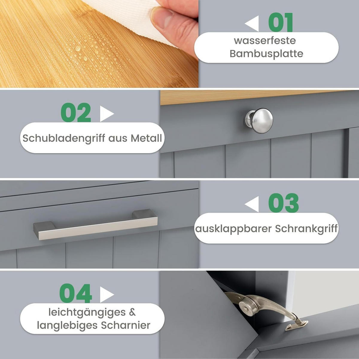 WÄSCHESCHRANK mit Wäschekorb grau - Grau, Holzwerkstoff (40/82/37cm) - COSTWAY