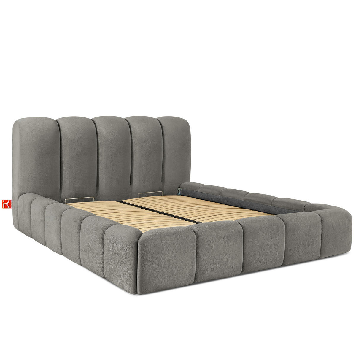 POLSTERBETT MERIDE Chenille, Dunkelgrau - Dunkelgrau/Schwarz, Holz/Textil (160/200cm) - KONSIMO®