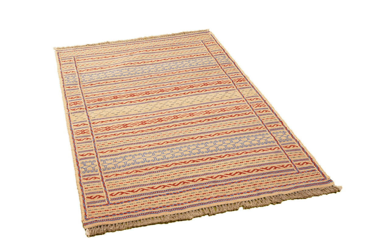 HANDWEBTEPPICH Kelim Kordi Beige 124/84 cm Schurwolle - Beige, Textil (84/124cm) - Looma