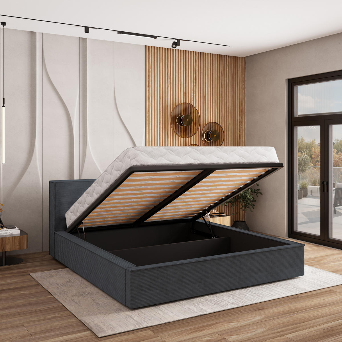 POLSTERBETT CELORA 140x200 cm mit Bettkästen - Graphitfarben - Graphitfarben, Holz (140/200cm) - MASSENO