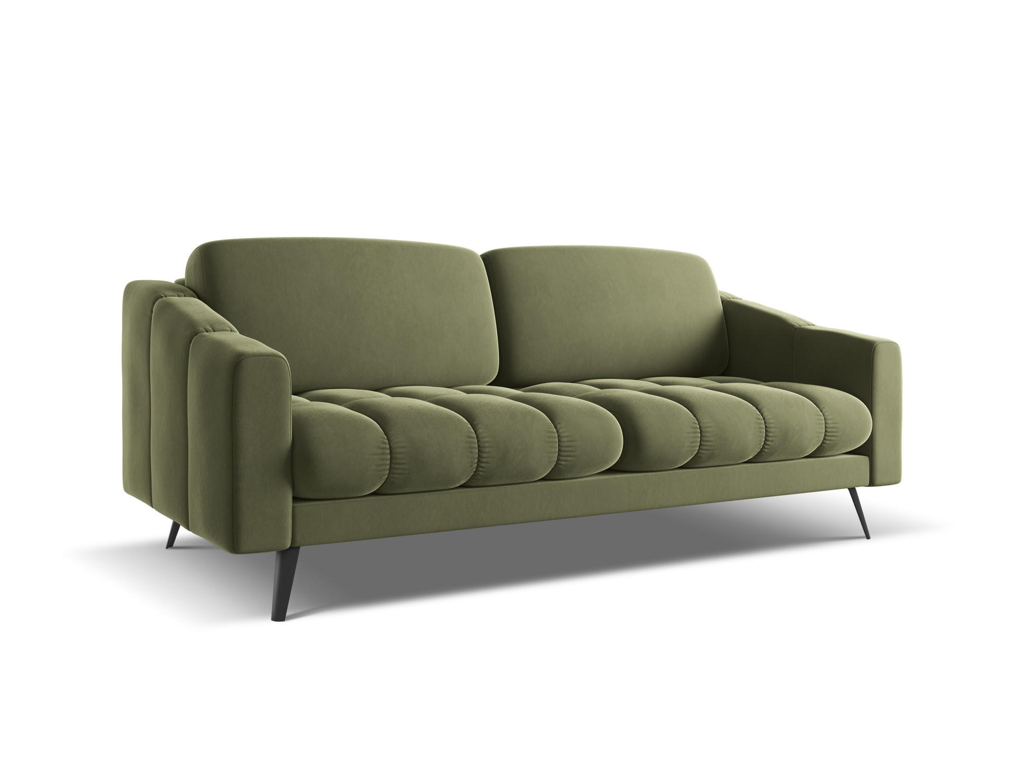 3-SITZER SOFA Samt Stoff Grün - Schwarz/Olivgrün, Textil/Metall (202/80/95cm) - Makamii