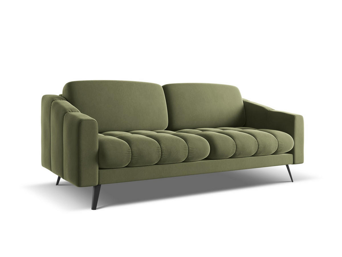 3-SITZER SOFA Samt Stoff Grün - Schwarz/Olivgrün, Textil/Metall (202/80/95cm) - Makamii
