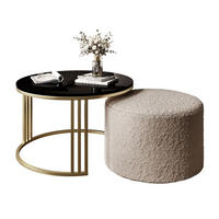 COUCHTISCH mit Hocker LORI Hochglanz gebürstetes Gold/Schwarz glänzend/Coral 50 - Schwarz, Metall (70/70/49cm) - Lookway