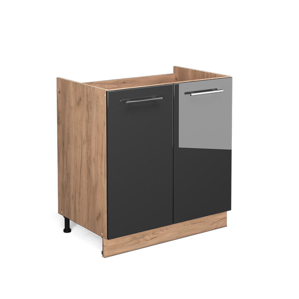 SPÜLENUNTERSCHRANK Fame-Line Anthrazit Hochglanz 80 cm ohne AP - Honigeiche/Schwarz Hochglanz, Holzwerkstoff (80/82/51.6cm) - Vicco