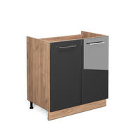SPÜLENUNTERSCHRANK Fame-Line Anthrazit Hochglanz 80 cm ohne AP - Honigeiche/Schwarz Hochglanz, Holzwerkstoff (80/82/51.6cm) - Vicco