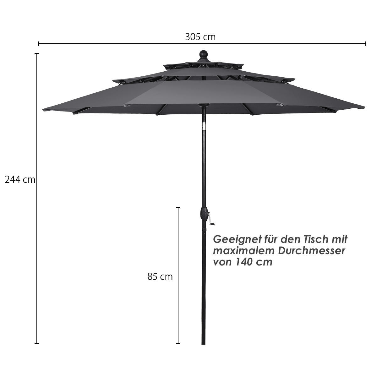 SONNENSCHIRM Grau - Grau, Metall (300/300cm) - COSTWAY