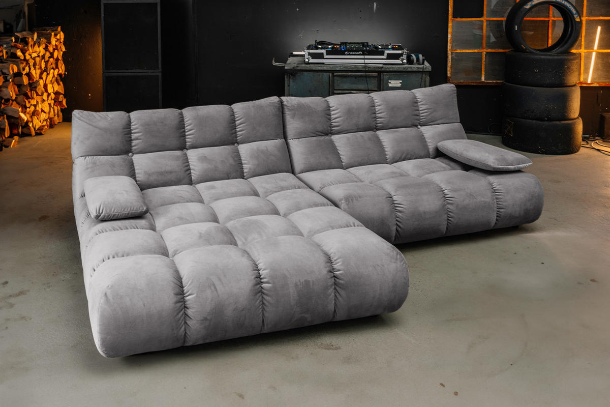 ECKSOFA VIVIEN Steingrau Velvet - Schwarz/Grau, Kunststoff/Textil (290/178cm) - KAWOLA