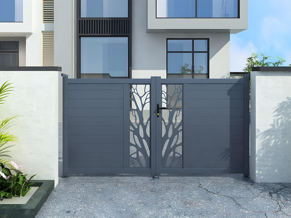 FLÜGELTOR - 401cm x 4.5cm - Aluminium - anthrazitgrau - LABRIT II - Anthrazit, Metall (401/178.5cm) - Vente-Unique