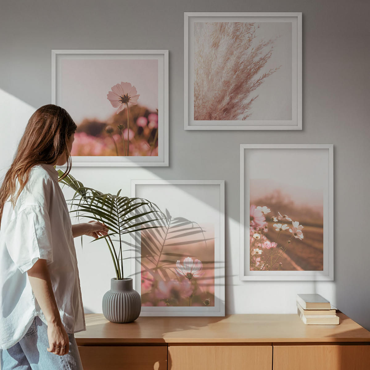 BILDER SET 4er Set - 50x50 cm & 40x60 cm Weißer Rahmen - Wildblumen auf den Wiesen im Sommer - Weiß, Kunststoff (50/50cm) - TULUP